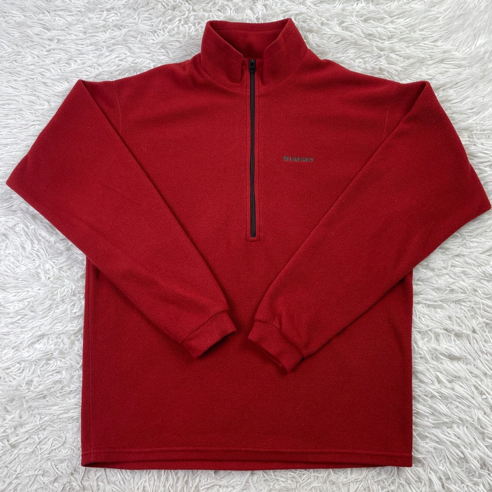 Simms Sweater Mens Small Red 1/4 Zip Pullover Fleece Outdoor Mock Neck Casual S